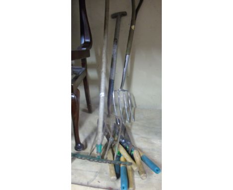 A Quantity of Garden Tools, forks, shears etc.