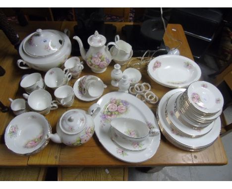 A Staffordshire 'Mayfair' Pattern Dinner and Tea Service for Six, to include a large soup tureen, two oval serving dishes, a 