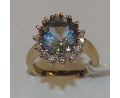 A Large Nine Carat Diamond and Gem Set Ring.