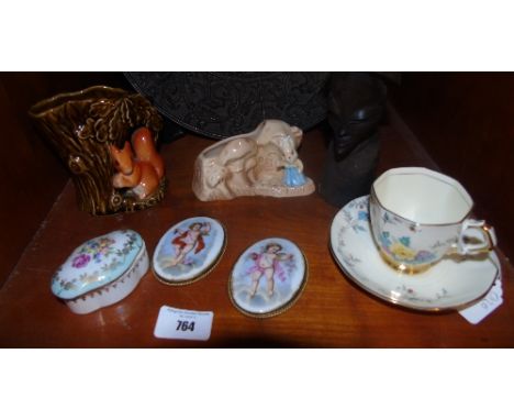 A Quantity of Items to Include Two Ceramic Plaques, A Dresden Pill Box, A Tuscan China Cup and Saucer etc.