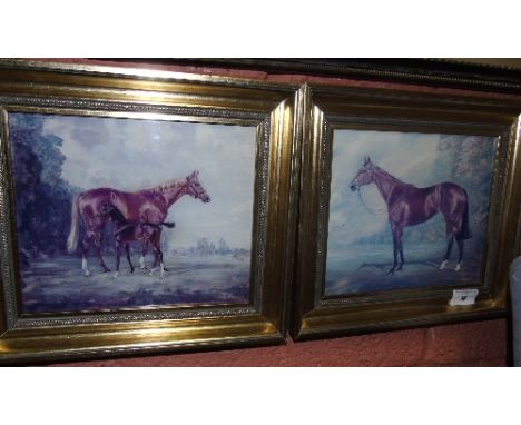 A Collection of Oils, Prints, etc., to include a Limoges hand painted panel by J. Betourie, two equestrian prints, etc.