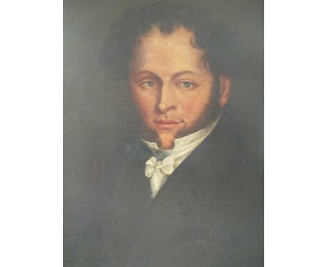 English School, 19th century, Portrait of a young man, quarter length with dark coat, oil on canvas, 55 x 44cm  