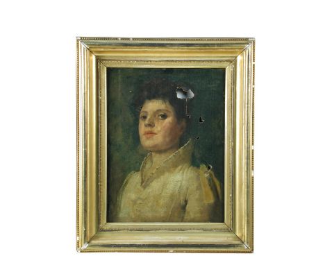 Circle of John Currie (British, 1884-1914) Portrait of a lady, believed to be the suffragette Christabel Pankhurst oil on can