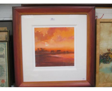 Jonathan Sanders (British, 20th Century) - Elephants at sunset - numbered 11/195, print, ; British Olympic Legends, print wit