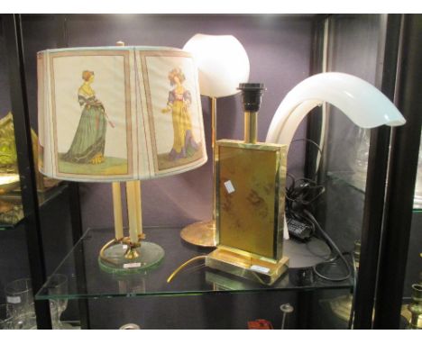 A Mazzega design glass and metal lamp, label, a stylish ceramic and metal lamp and two lamps attributed to Maison Jansen  