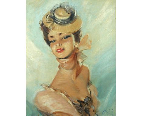 § John Strevens (British, 1902-1990), Portrait of a young girl in a hat, signed lower right "Strevens", oil on canvas, 44 x 3