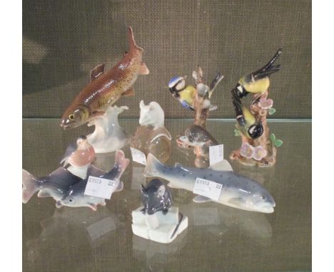 A collection of miniature animal and fish studies, mostly Royal Copenhagen and Goebel  