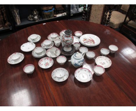 A Worcester tea pot and a collection of Newhall and other tea wares  The Chinese vase is not included in this lot
