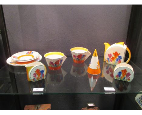 A Clarice Cliff 'crocus' pattern limited edition tea service for two, limited to an edition of 75  