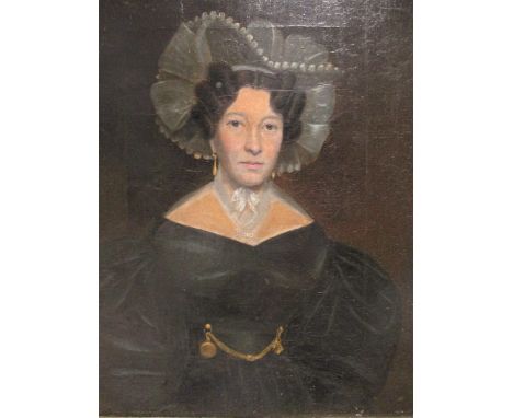 English School, mid 19th century, Portrait of Mrs Taylor, oil on canvas, label to verso, 26 x 21cm  