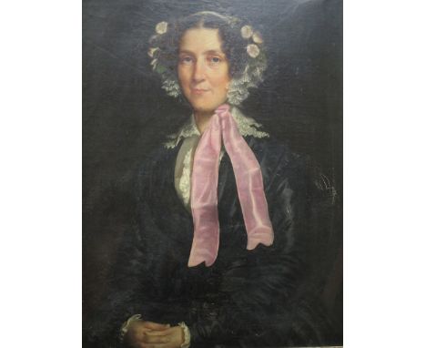 English School, 19th century, Portrait of Mary Cooper ne Sanderford (1790 - 1878), oil on canvas, old label to verso, 92 x 71