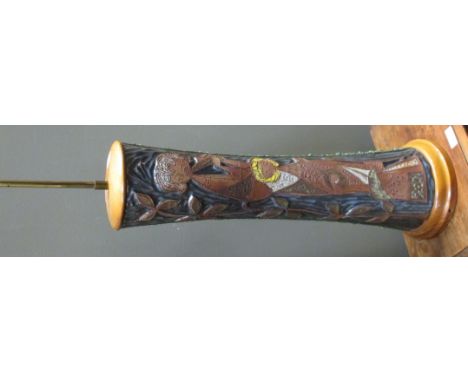 An Italian ceramic lamp circa 1960 on a wood base, 73cm high  