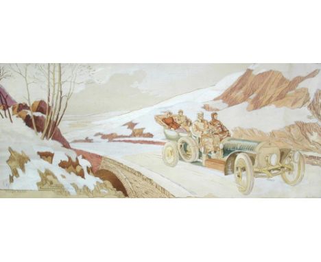 Ernest Mountaut (French, 1879-1936) A Motor car in the French Alps, circa 1907 signed and dated lower left "E Mountaut / '07"