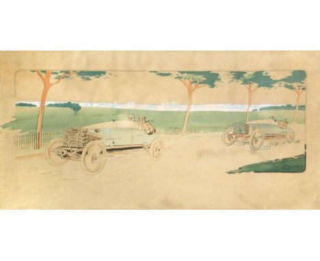 Ernest Mountaut (French, 1879-1936) Turcat-Méry cars, possibly racing in the 1904 Gordon Bennett Cup signed lower right withi