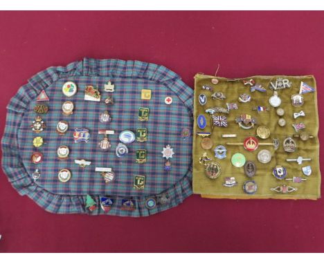 Selection of Enamel Badges etc.   An interesting and varied selection including: WW1 United We Stand Flag Brooches. ... Trade