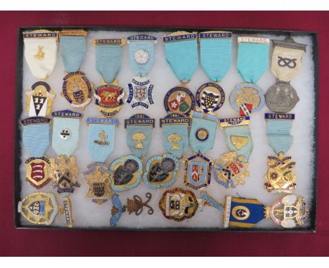 Selection of Masonic Jewels Medals  An interesting and varied selection of gilt and enamel jewels, the majority for Stewards.