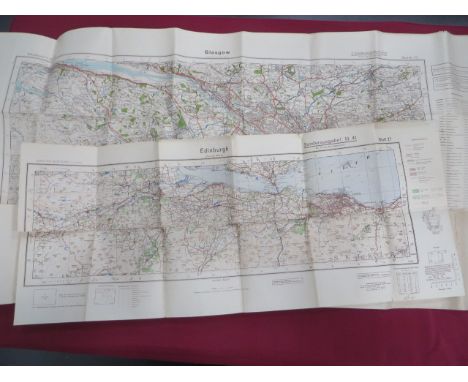 WW2 Period German Maps of Glasgow and Edinburgh.  This scale map of Glasgow is correct as of 1940 and shows detail of the Cit