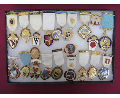 Selection of Masonic Jewels Medals  An interesting and varied selection of gilt and enamel jewels, the majority for Stewards.