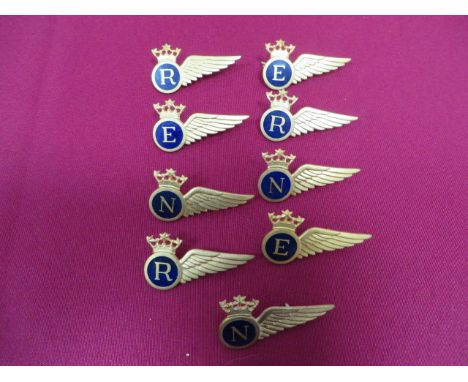 BOAC Airline Aircrew Early Pattern Gilt & Enamel Brevet Badges.  A scarce selection comprising: 3 x Radio Operator ...  3x Na