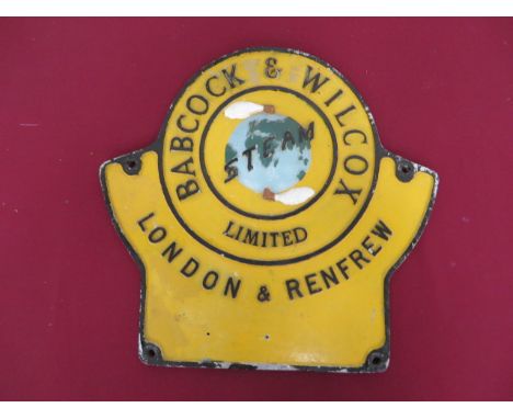 Scarce 'Babcock & Wilcox' Painted Alloy Sign   cast alloy painted sign. Central world with two smoking pipes giving the effec