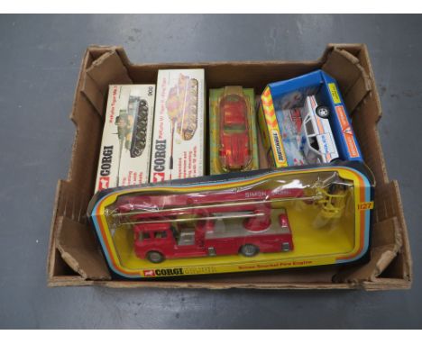 Small Selection of Vintage Boxed Vehicles  consisting Corgi Tiger MK1 ... Corgi King Tiger ... Corgi Simon Snorkel Fire Engin