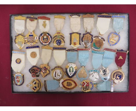 Selection of Masonic Jewels Medals  An interesting and varied selection of gilt and enamel jewels, the majority for Stewards.
