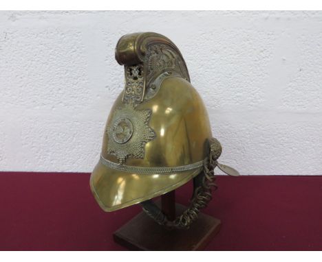 Marsh & Baxter Fire Brigade Brass Merryweather Helmet  brass high crown, pointed peak and swept rear brim.  High comb with em
