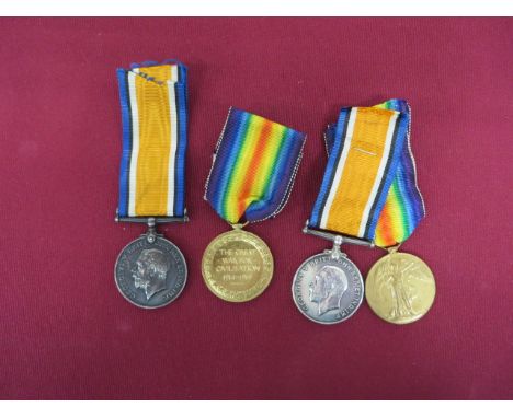 WW1 Royal Irish Fusiliers Medal Pair.   Awarded to '24993 PTE H WRIGHT R. IR. FUS'.... Accompanied by a similar pair awarded 