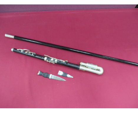 'Potter' Military Style Flute   black wooden body with white metal mounts and keys. White metal curved mouthpiece marked 'Pot