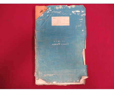 WW2 1940 RAF Bristol Blenheim Aircraft W/T Secret Manual.  A scarce early AM issue manual for the W.T. A.1 MKIII fitted into 