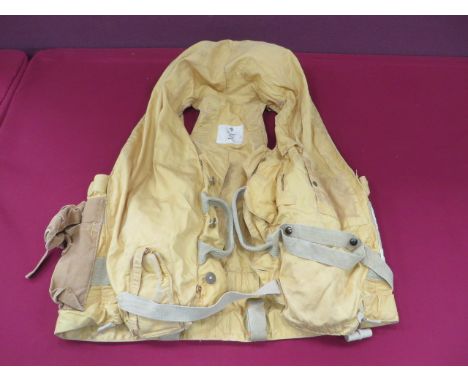 RAF 1941 Pattern Yellow Mae West   yellow drill material vest. Dark yellow canvas double light pocket to the right side. Left