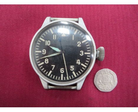 Rare Third Reich German Luftwaffe Large Wristwatch   large scale wristwatch with side winding button. Black face with white n