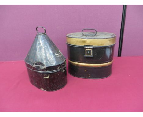 Victorian / Edwardian British Army Officer's Home Service Helmet Tin.  A good Japanned tin for the Blue Cloth Helmet. ... Acc