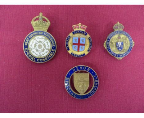 Police Special Constabulary Enamel Lapel Badges.  Comprising: West Riding of Yorkshire. ... Devon. ... County Borough of Sout