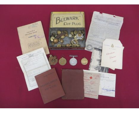 WW1 Cheshire Regiment Medals and Ephemera etc.  Comprising: British War Medal and Victory Medal awarded to '45774 PTE. G.E. M