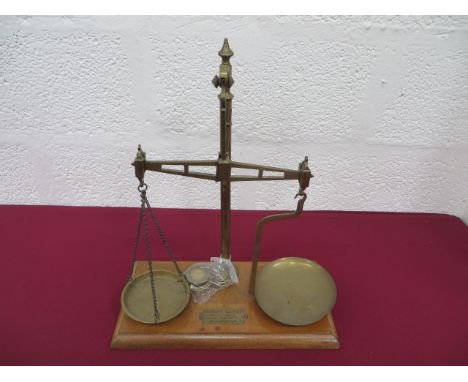 Victorian / Edwardian Co-Operative Wholesale Society Brass  Shop Scales  A good set of counter shop brass scales, mounted ont