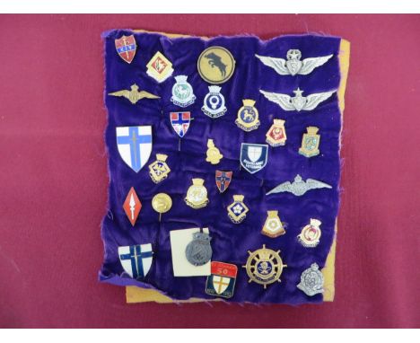 Selection of Military Theme Enamel Badges etc.  Most are of Royal Navy Interest. WW2 and Post War examples. Complete with pin