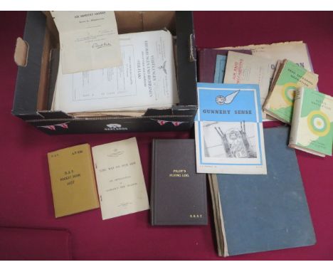 Selection of Aviation Paperwork  including aircrew lecture notes including gun turrets ... Gunnery pamphlet ... RAF pocket bo