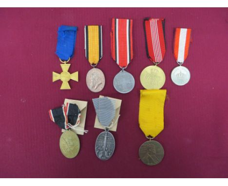Imperial German. Selection of Eight Medals  Includes various states.Wilhelm 1 Centenary Medal 1897 ... Prussian Red Cross Med