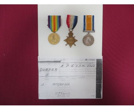 WW1 Royal Flying Corps / RAF Group of Three Medals.   Awarded to '5843 1AM W DUMPER RAF'. Comprising: 1914/15 Star, '2 AM RFC