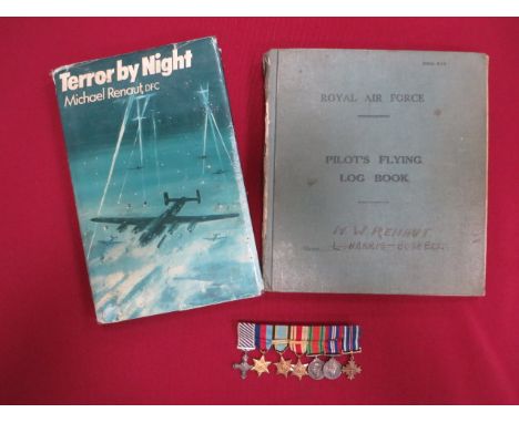 RAF Bomber Command Pilots Log Book and Miniature DFC Group of Medals.   Appertaining to the RAF flying career of Wing Command