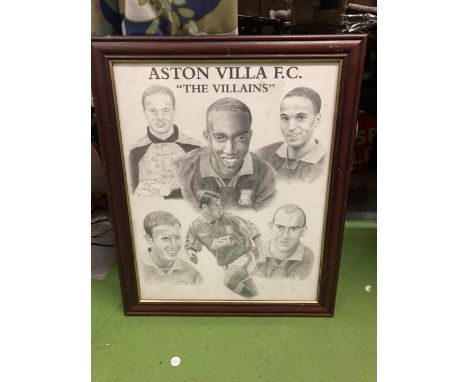 AN ASTON VILLA FRAMED AND GLAZED PORTRAIT PRINT 