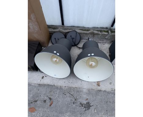 A PAIR OF INDUSTRIAL STYLE LIGHT FITTINGS 