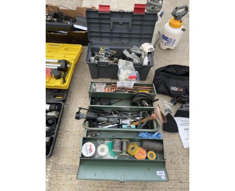 TWO TOOL BOXES CONTAINING AN ASSORTMENT OF TOOLS TO INCLUDE SPANNNERS AND LATCHES ETC 