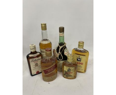 SIX MIXED BOTTLES - 2 X WHITE HORSE OLD SCOTCH WHISKY, JOHNNIE WALKER RED LABEL, BELL'S ETC 