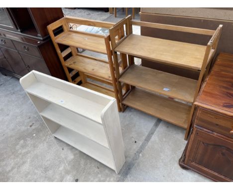 TWO MODERN OPEN FOLDING SHELF UNITS AND OPEN BOOKCASE 