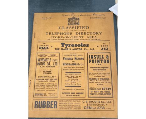 A VINTAGE 1951 STOKE ON TRENT TELEPHONE DICTIONARY 