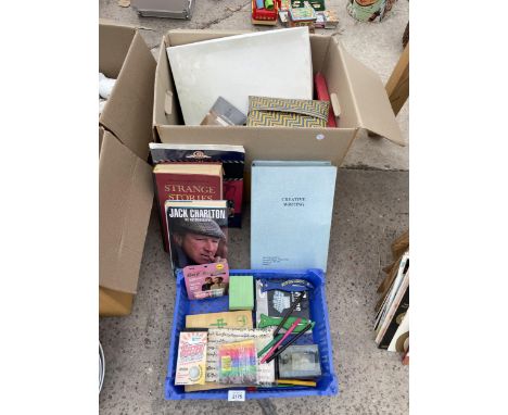 AN ASSORTMENT OF ITEMS TO INCLUDE BOOKS AND CRAFT TOOLS ETC 