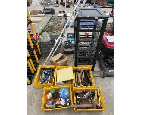 A SIX DRAWER STORAGE CHEST TO INCLUDE A LARGE ASSORTMENT OF TOOLS AND HARDWARE 