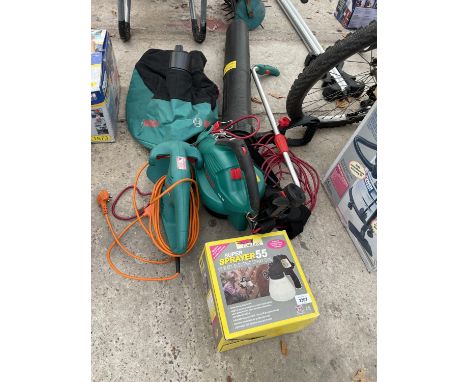 THREE ELECTRIC ITEMS TO INCLUDE TWO BOSCH GARDEN TOOLS AND A SPRAY GUN 